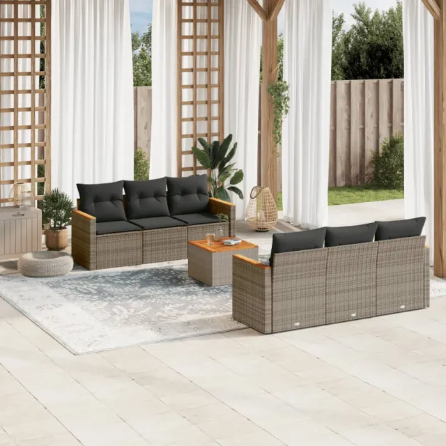 vidaXL 7-delige Loungeset met kussens poly rattan grijs, foto 2