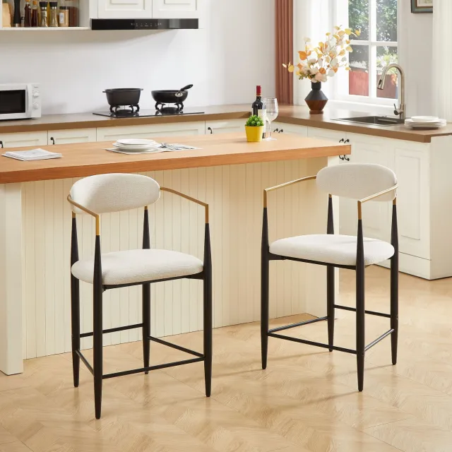 CHICFURN Barkruk - Met armleuningen - Met rugleuning - Beige