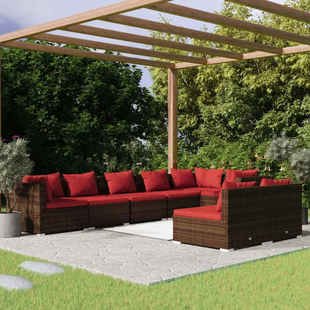 vidaXL 9-delige Loungeset met kussens poly rattan bruin, foto 2