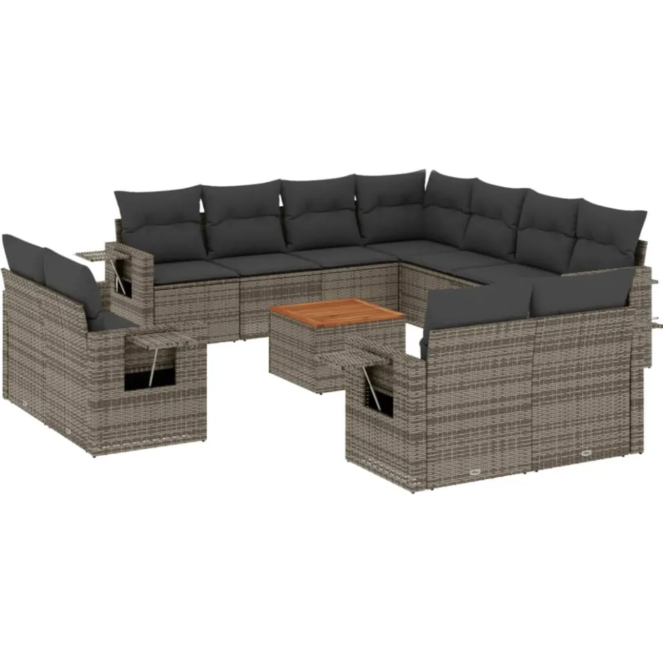 vidaXL 12-delige Loungeset met kussens poly rattan grijs, foto 3