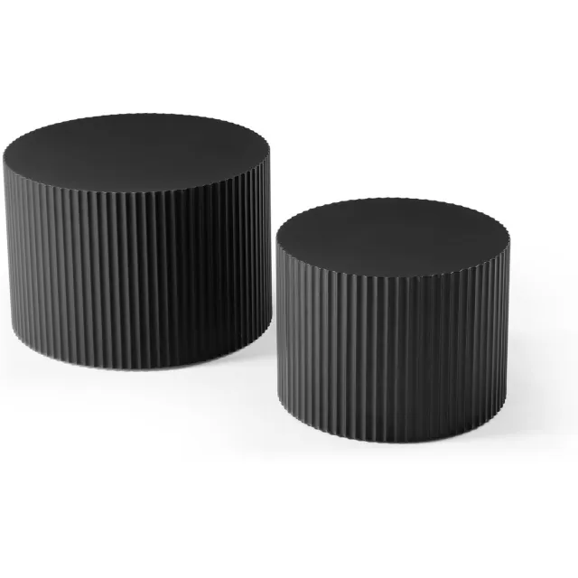 NJLyuhome Wave - Nesting salontafel set - 2 stuks (Ø60/48 cm) - Golfstructuur in zwart - Krasvast & ruimtebesparend