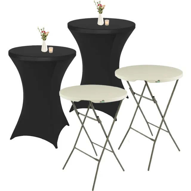 MaxxGarden Statafel - 2 stuks + cover - Cocktailtafel - Receptie Klaptafel - Receptietafel - Incl. 2x zwarte Statafelrok - ø80 x 115cm - Wit