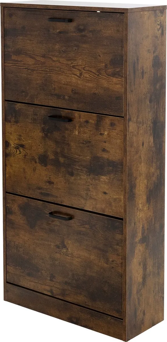 ml-design schoenenkast met 3 vouwvakken, donkerbruin, 60 x 24 x 120,5 cm, vintage, smal, schoenenkantelaar voor 18 paar, schoenenrek voor entree, hal, schoenenopberger, schoenenkist, schoenenrek