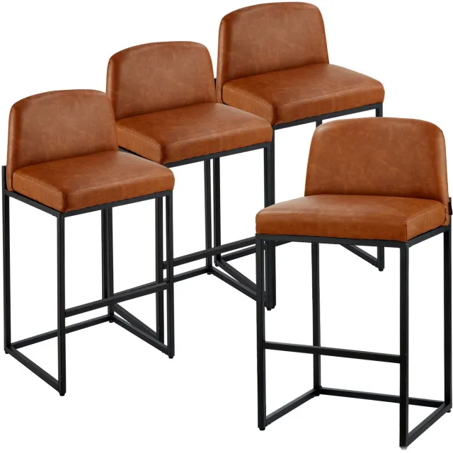 Vevor Barkrukken Barkrukken 4 stuks (925 mm hoog) Keukenstoel van PU-leer met rugleuning en metalen frame, Bistrostoel (draagvermogen 149,7 kg) Keuken Eetkamer Bar Keukeneiland Barkruk Bruin