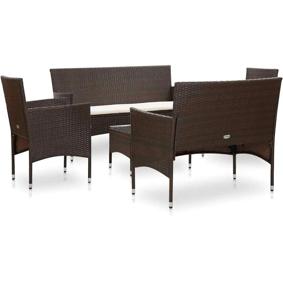 vidaXL 5-delige Loungeset met kussens poly rattan bruin, foto 2