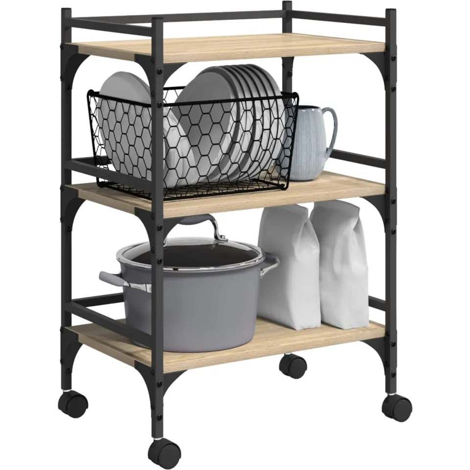 vidaXL Keuken Trolley Sonoma Eiken 50 x 35 x 75,5 cm Bewerkt hout Bruin