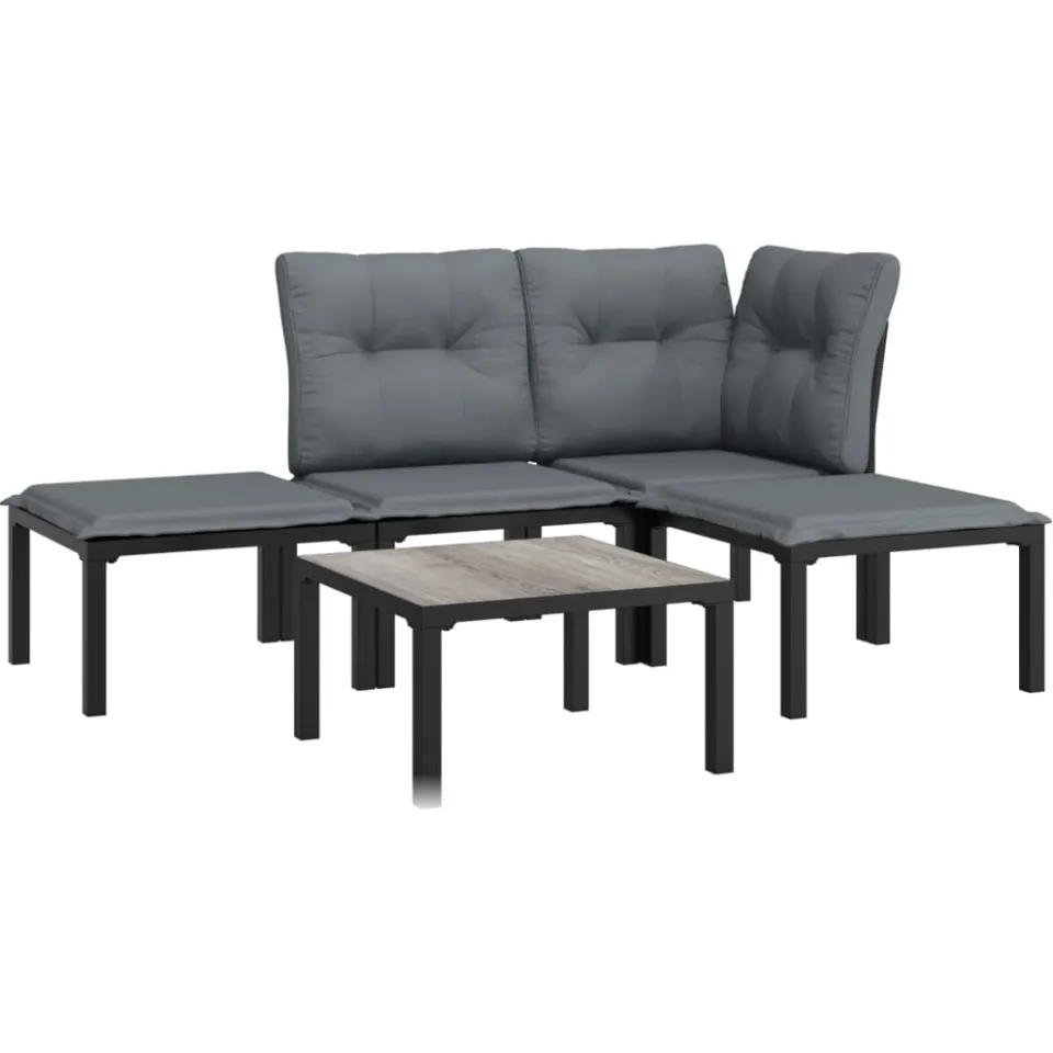 vidaXL 5-delige Loungeset poly rattan zwart en grijs