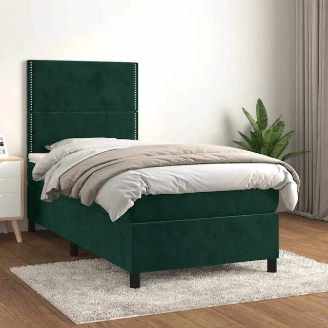vidaXL Boxspring met matras fluweel donkergroen 90x190 cm groen