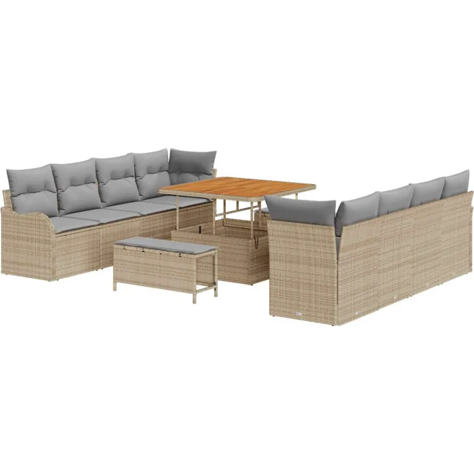 vidaXL Tuinbankenset 11 st Beige poly rattan