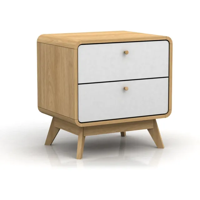 Notio Living Cassie-Nachtkastje - 2-laden - Wit Eikenlook Eiken/Wit