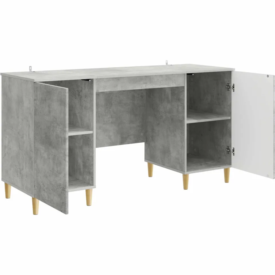 vidaXL Bureau met plank Betongrijs 142,5 x 50 x 75 cm Bewerkt hout grijs, foto 4