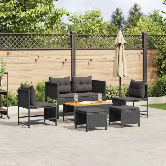 vidaXL Tuinbankenset 6 st Zwart poly rattan