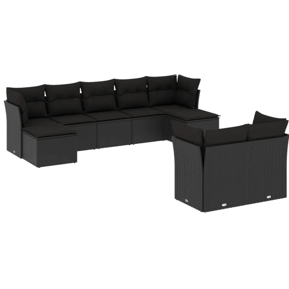 vidaXL 9-delige Loungeset met kussens poly rattan zwart