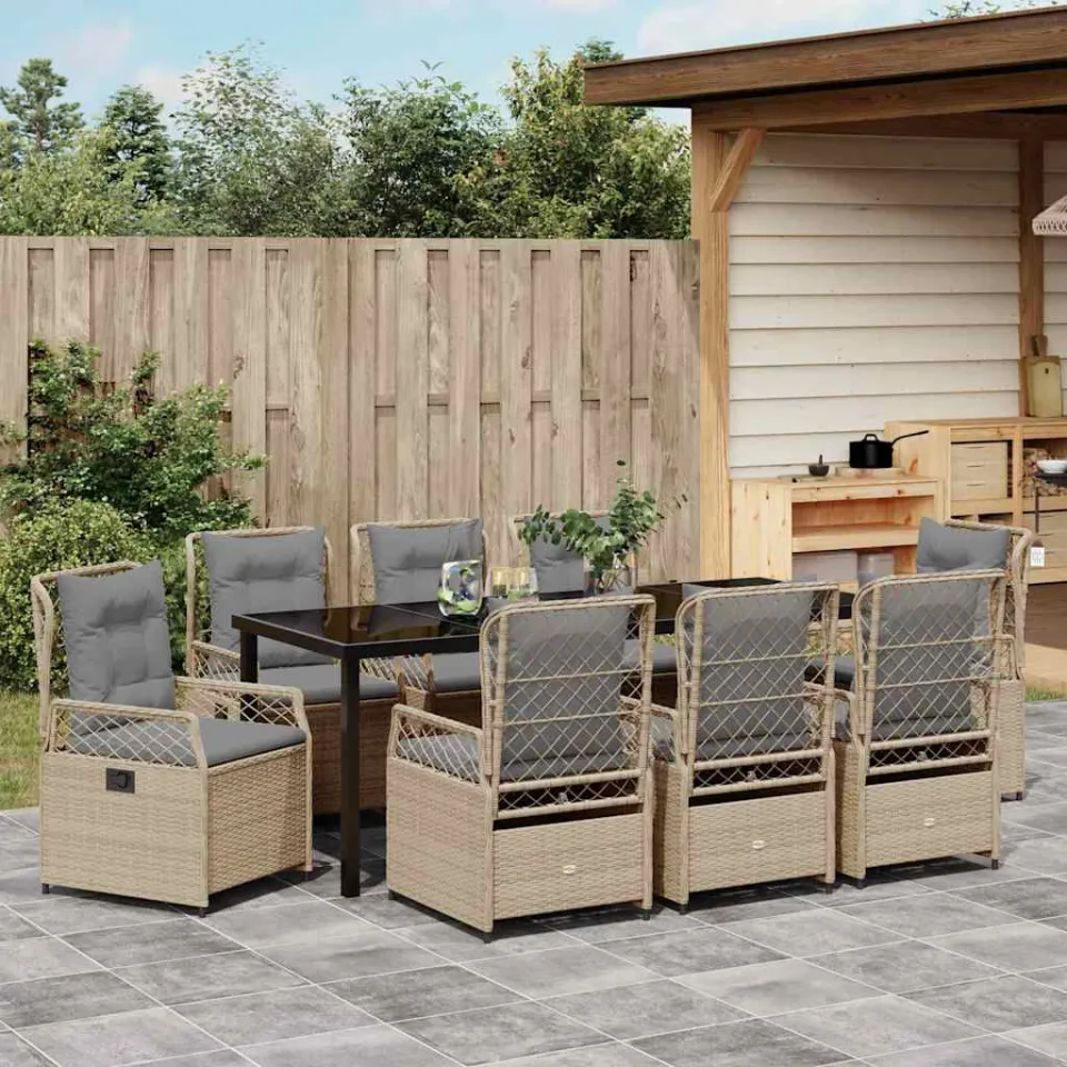vidaXL Tuin eettafelset 9 st Beige en Licht Grijs poly rattan, foto 3