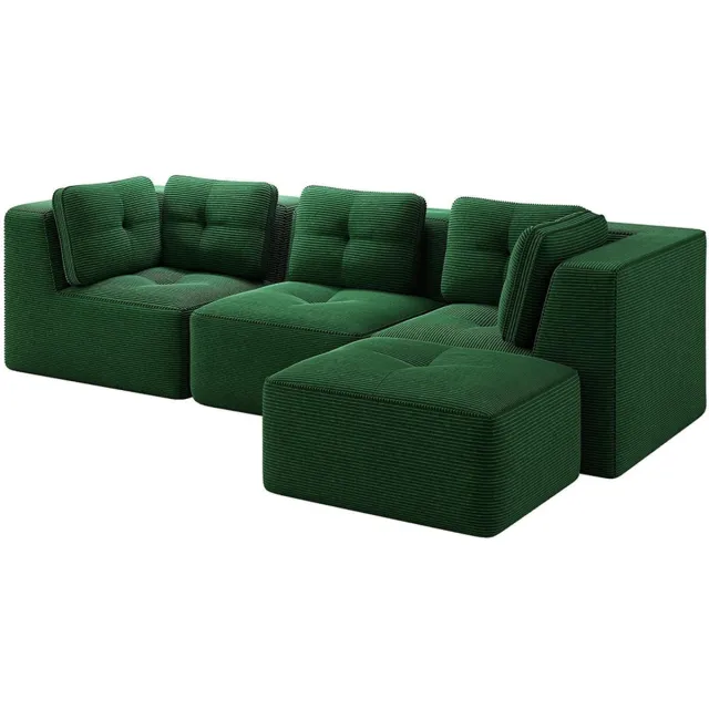 KOMHTOM L-vormige hoekbank zonder frame, Modulaire hoekbank, Hoekbank met chaise longue, Modulaire bank in Cord, 3-zitsbank in Cord met diepe zitting voor de woonkamer, Geen montage nodig, Groen