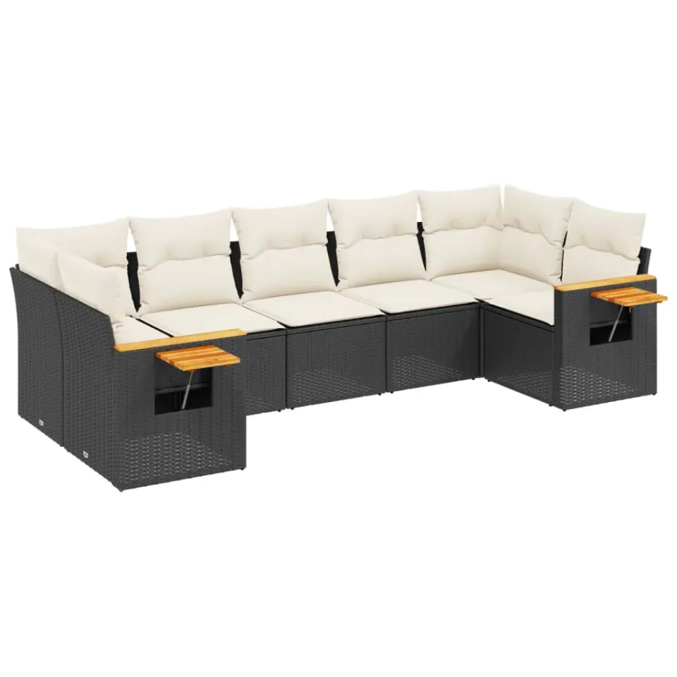 vidaXL 7-delige Loungeset met kussens poly rattan zwart