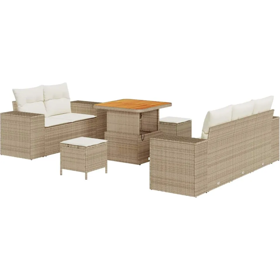 vidaXL Tuinbankenset 8 pcs Beige poly rattan
