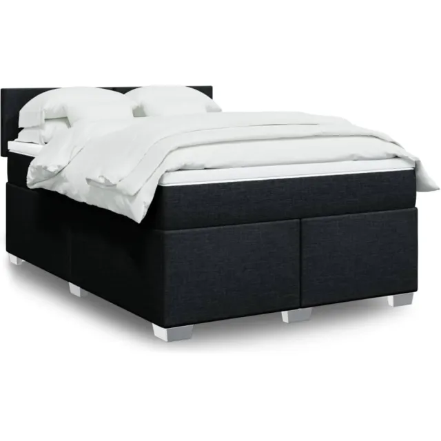 vidaXL Boxspring met matras stof zwart 140x200 cm
