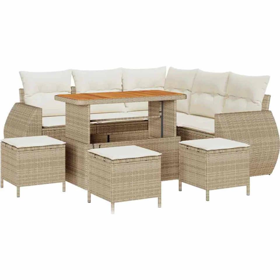 vidaXL Tuinbankenset 9 st Beige poly rattan
