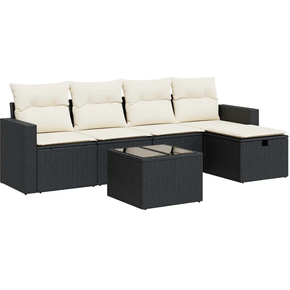 vidaXL 6-delige Loungeset met kussens poly rattan zwart, foto 3