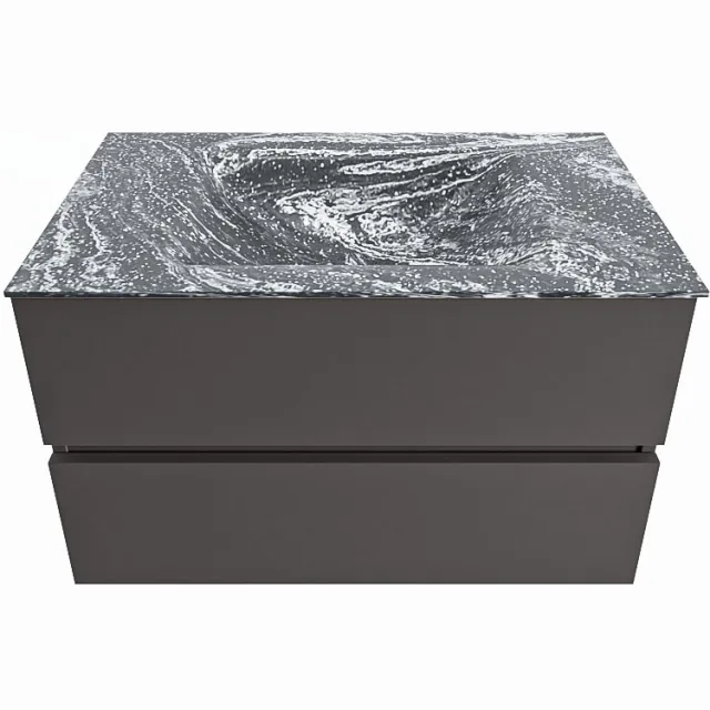 Mondiaz VICA-DLUX 80cm badmeubel onderkast Dark grey 2 lades. Inbouw wastafel CLOUD midden zonder kraangat, kleur Lava.