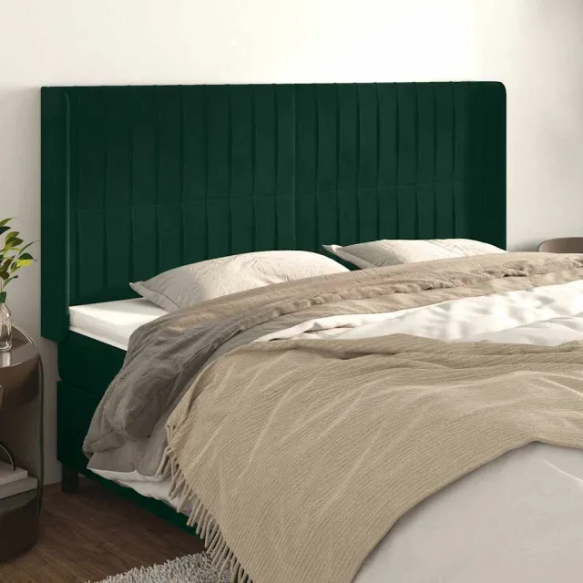 vidaXL Hoofdbord met randen 183x16x118/128 cm fluweel donkergroen groen