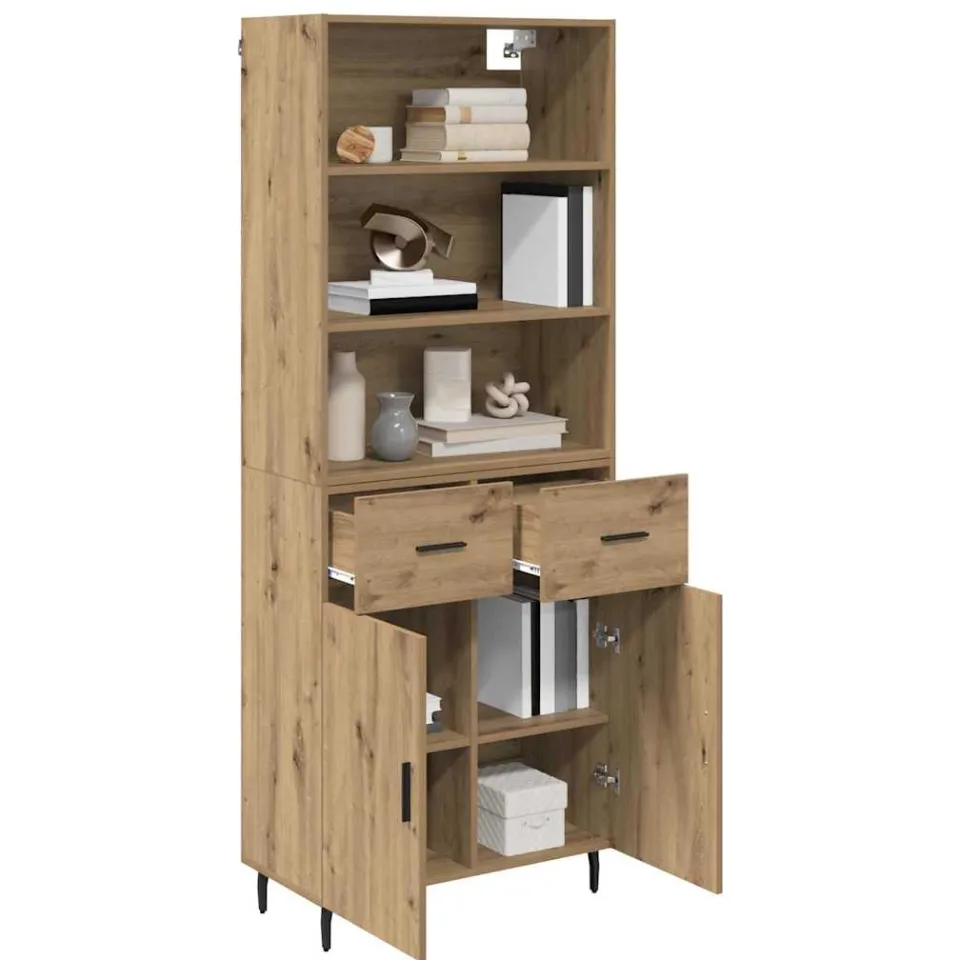 vidaXL Hoge kast 2 st Artisan Eiken 69,5 x 32,5 x 180 cm Bewerkt hout Bruin