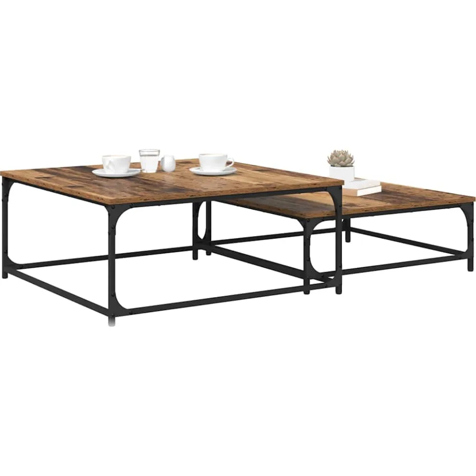 vidaXL Salontafel 2 st Oud Hout 80 x 80 x 35 cm Bewerkt hout Bruin