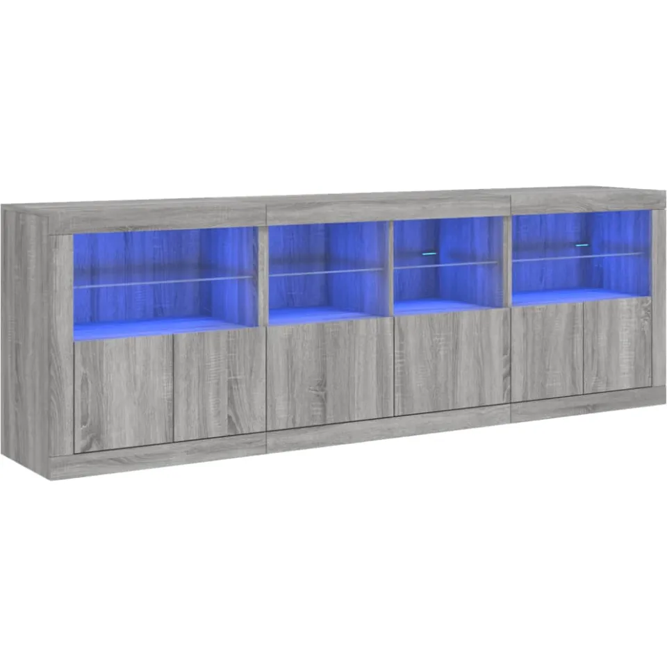 vidaXL Dressoir met LED-verlichting 202x37x67 cm grijs sonoma eiken, foto 3