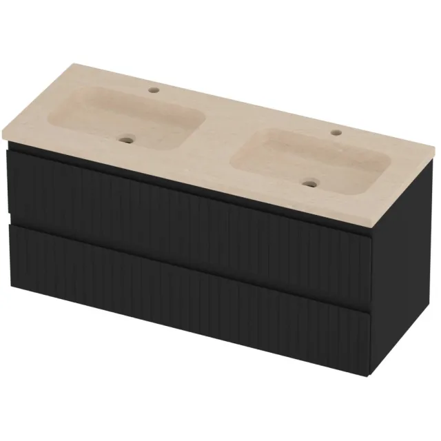 Proline Rollo Badmeubelset Hardsteen Elegant Dubbel 2 Gaten 120x46x54 cm Sand Stone Mat Zwart
