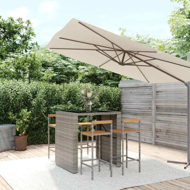 vidaXL 5-delige Tuinbarset poly rattan en massief acaciahout grijs, foto 2