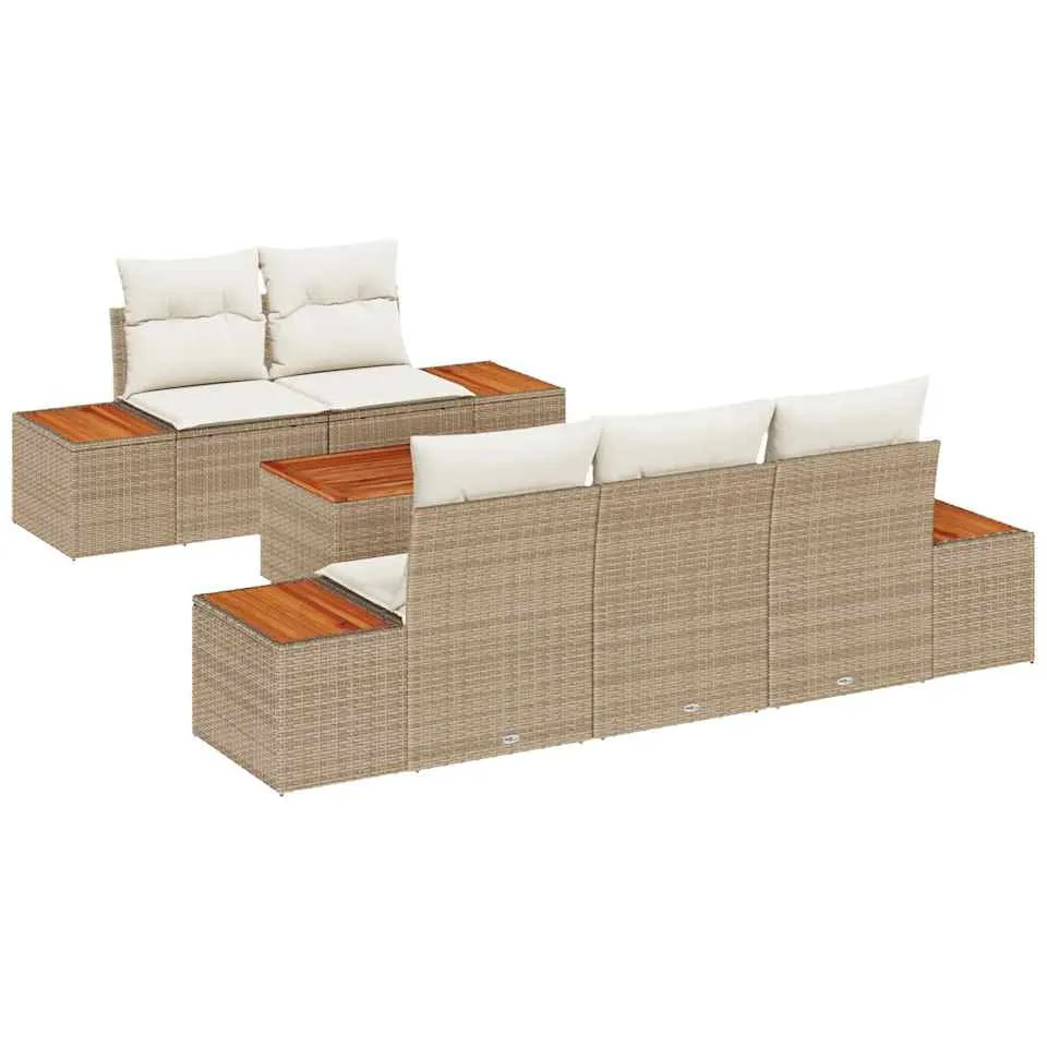 vidaXL Tuinbankenset 6 st Beige Poly riet, foto 4