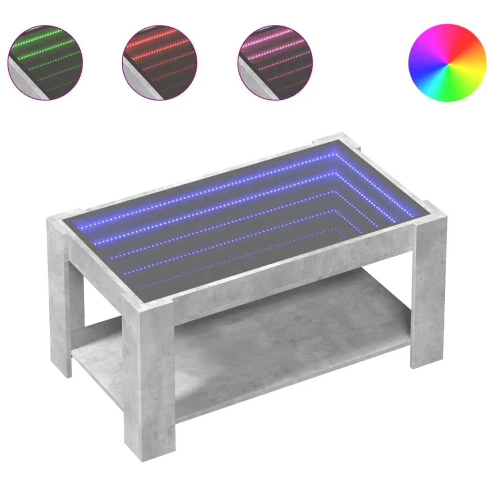 vidaXL Salontafel met LED 93x53x45 cm bewerkt hout betongrijs