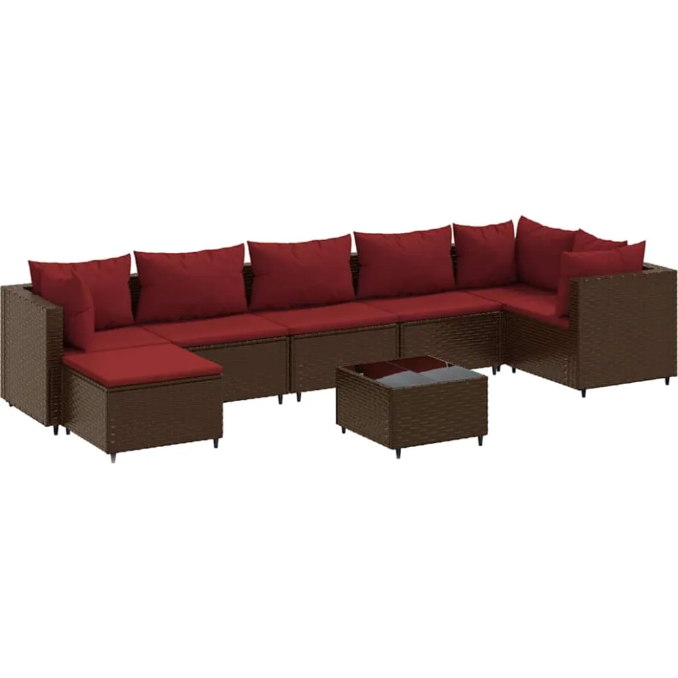 vidaXL 8-delige Loungeset met kussens poly rattan bruin