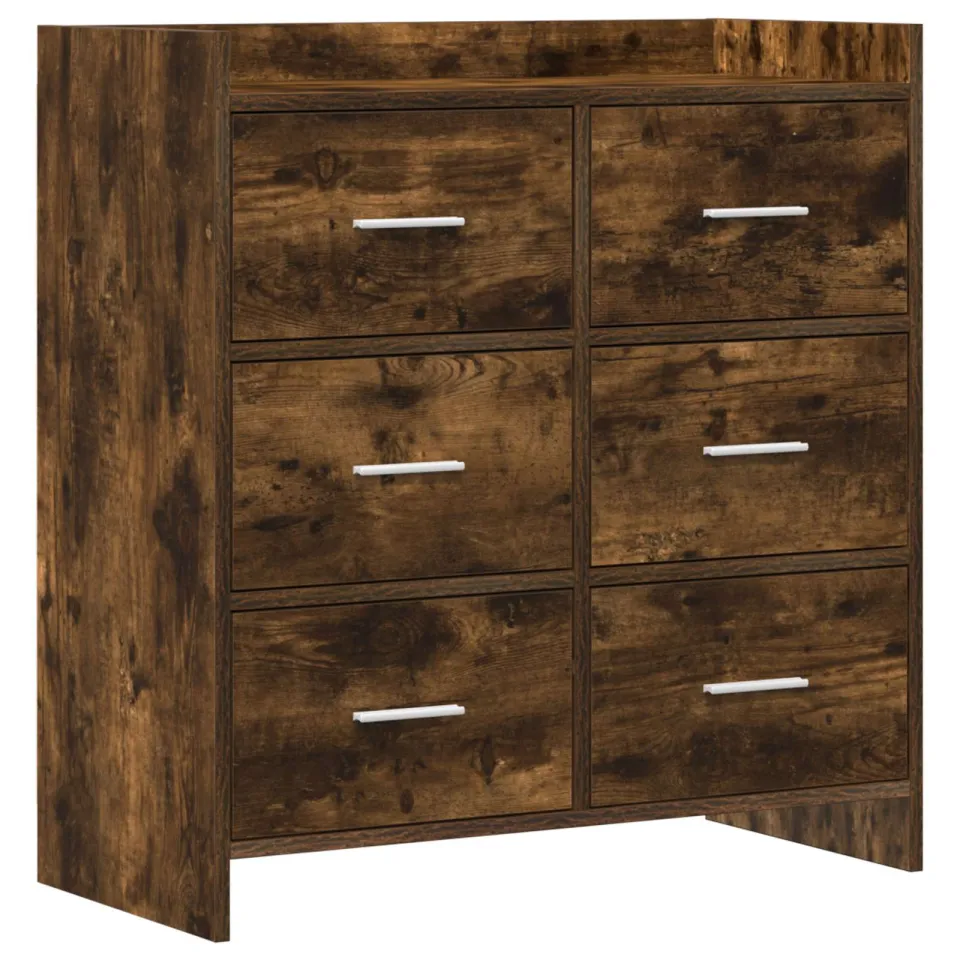 vidaXL Dressoir Gerookt eiken 75 x 33 x 80 cm Bewerkt hout, foto 3