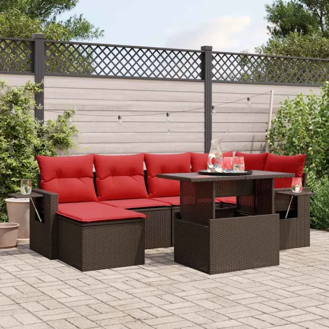vidaXL 7-delige tuinbankset met kussens, bruin polyrotan, foto 2