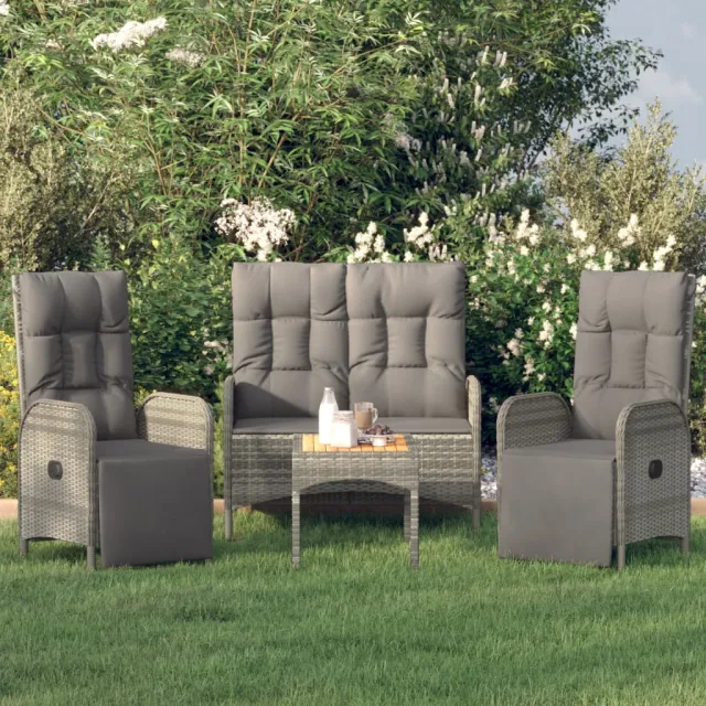 vidaXL 4-delige Tuinset met kussens poly rattan grijs, foto 2