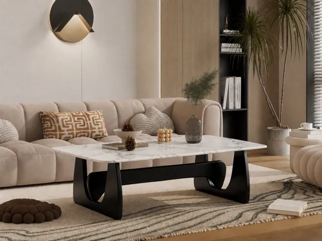 Nova Living Salontafel Marmer - Zwart Hout - Marmer tafelblad - Coffee table - Koffie table