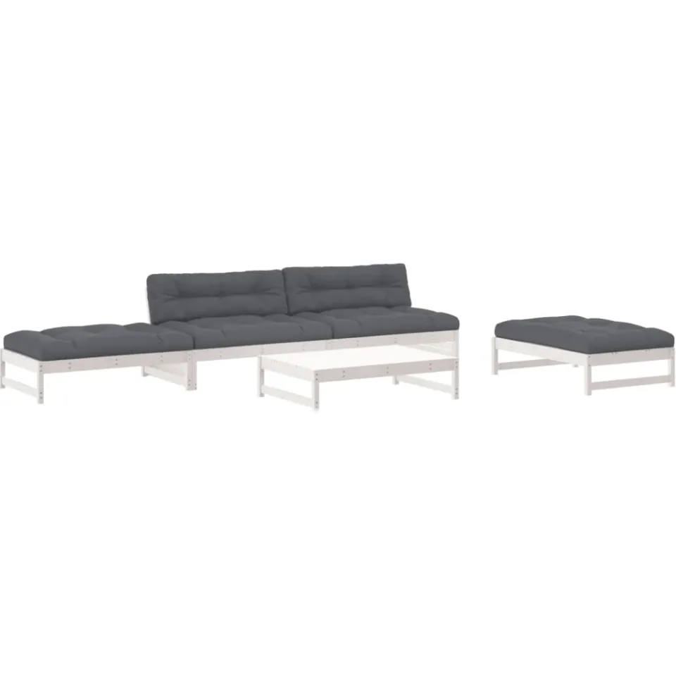 vidaXL 5-delige Loungeset met kussens massief hout wit, foto 4