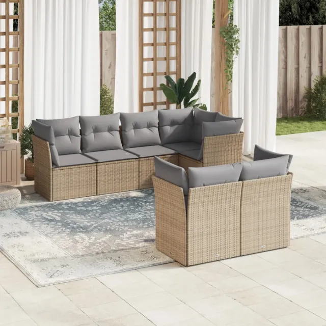 vidaXL 7-delige Loungeset met kussens poly rattan beige, foto 2