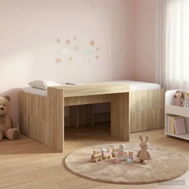 vidaXL Hoge Bed Frame met Bureau voor Kinderen Sonoma Eiken Bruin