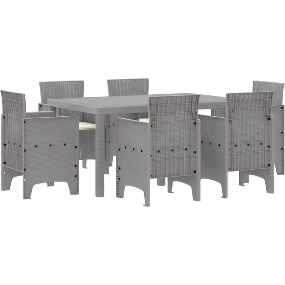 vidaXL Tuin Eetset 7 st Lichtgrijs Polt riet