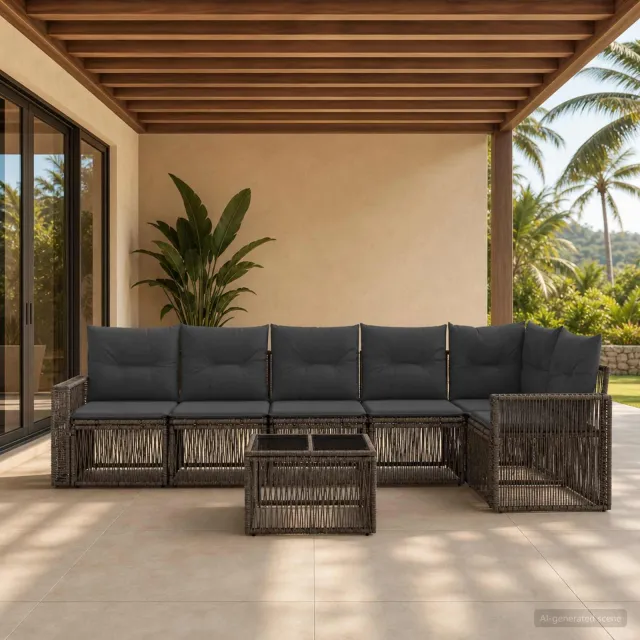 vidaXL Tuinbankenset 7 st Grijs en Donkergrijs poly rattan