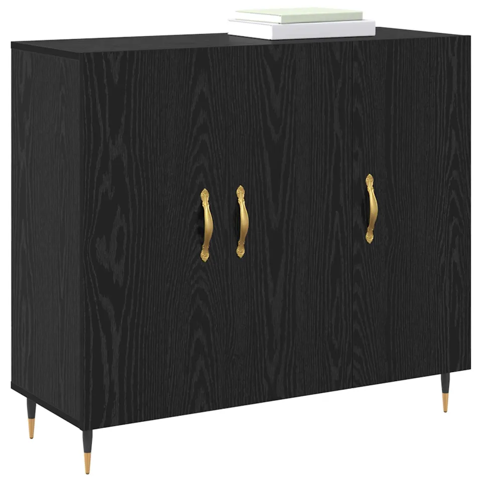 vidaXL Dressoir Zwart Eiken 90 x 34 x 80 cm Bewerkt hout
