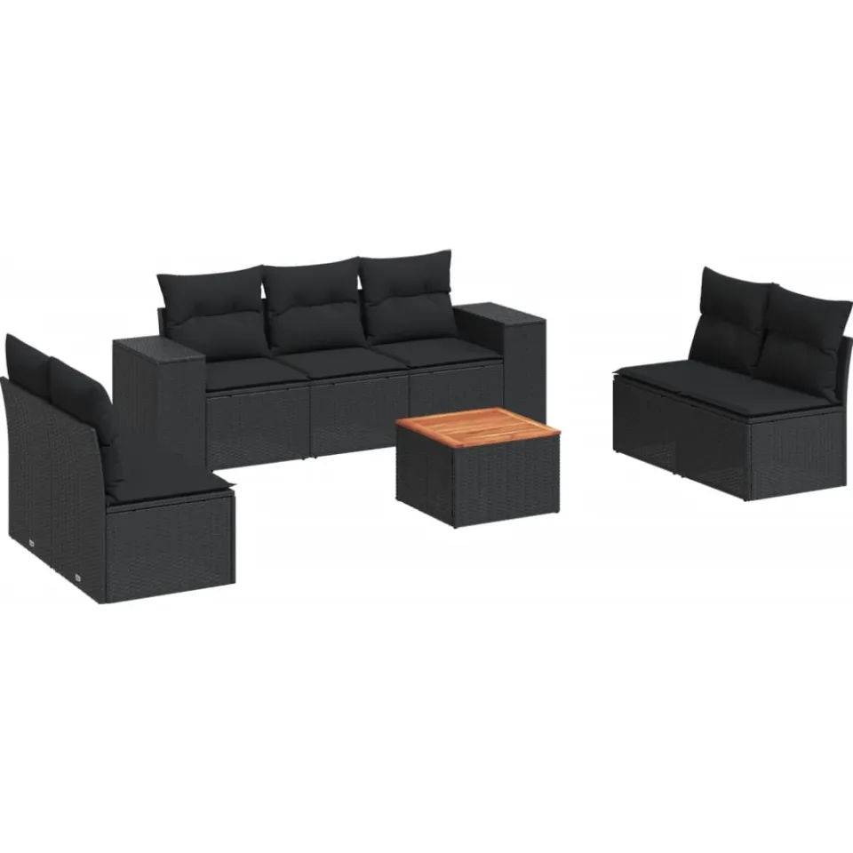 vidaXL 8-delige Loungeset met kussens poly rattan zwart