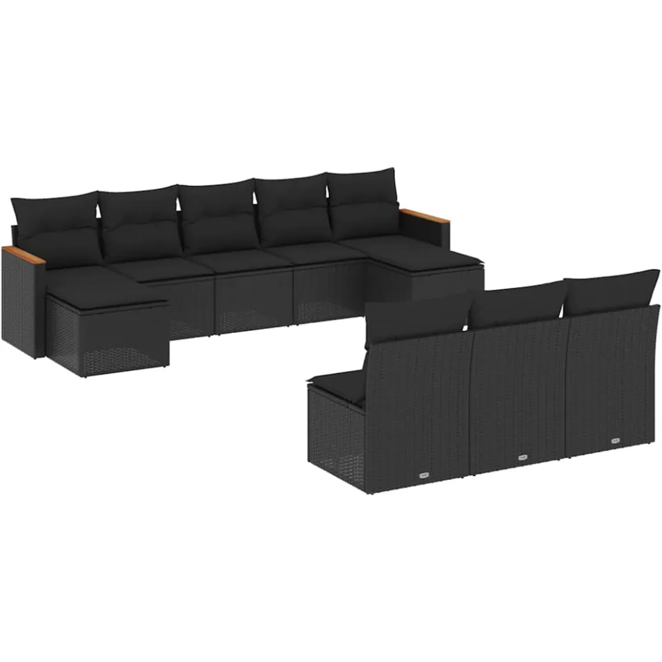 vidaXL 10-delige Loungeset met kussens poly rattan zwart, foto 3