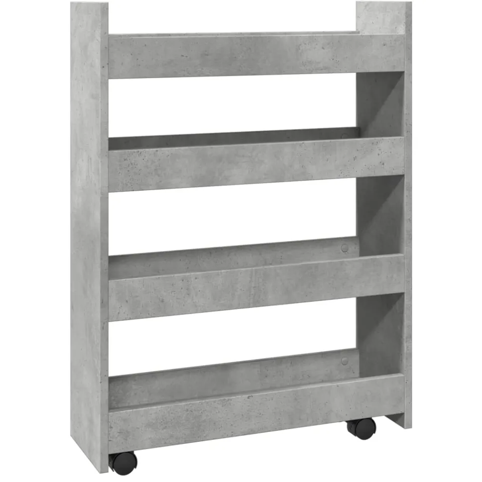 vidaXL Opbergtrolley smal 4-laags bewerkt hout betongrijs grijs, foto 3