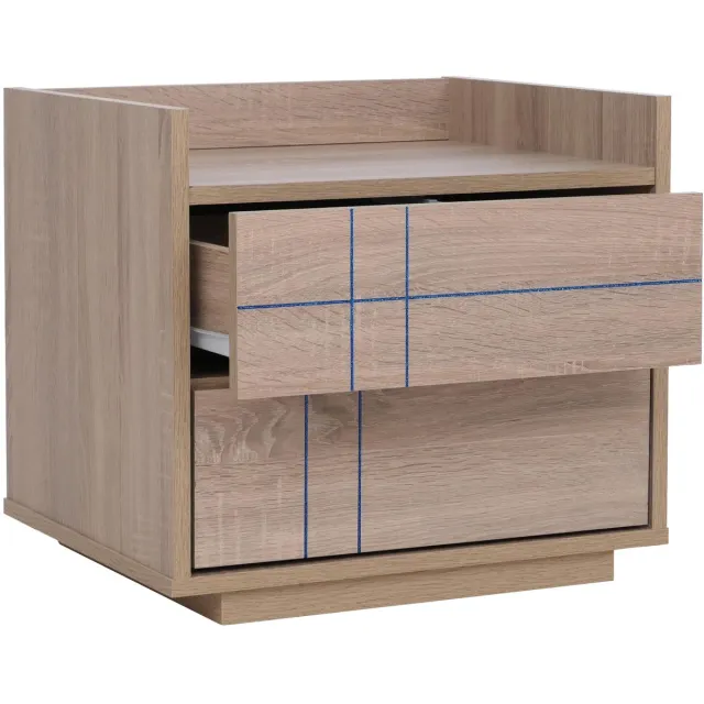 MCW Nachtkastje MCW-P44, nachtkastje, nachtkast, 2 lades, MDF, 43x48x41 cm ~ Sonoma-eikenlook