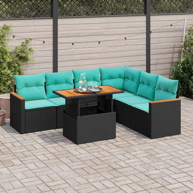vidaXL 7-delige Loungeset met kussens poly rattan zwart, foto 2