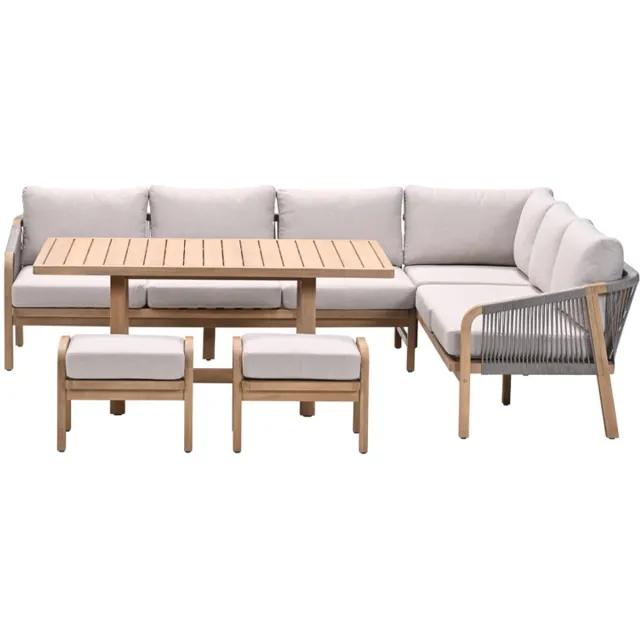 Garden Impressions Santos lounge-diningset - 5-dlg.-rechts-acaciahout met white wash-sand Bruin